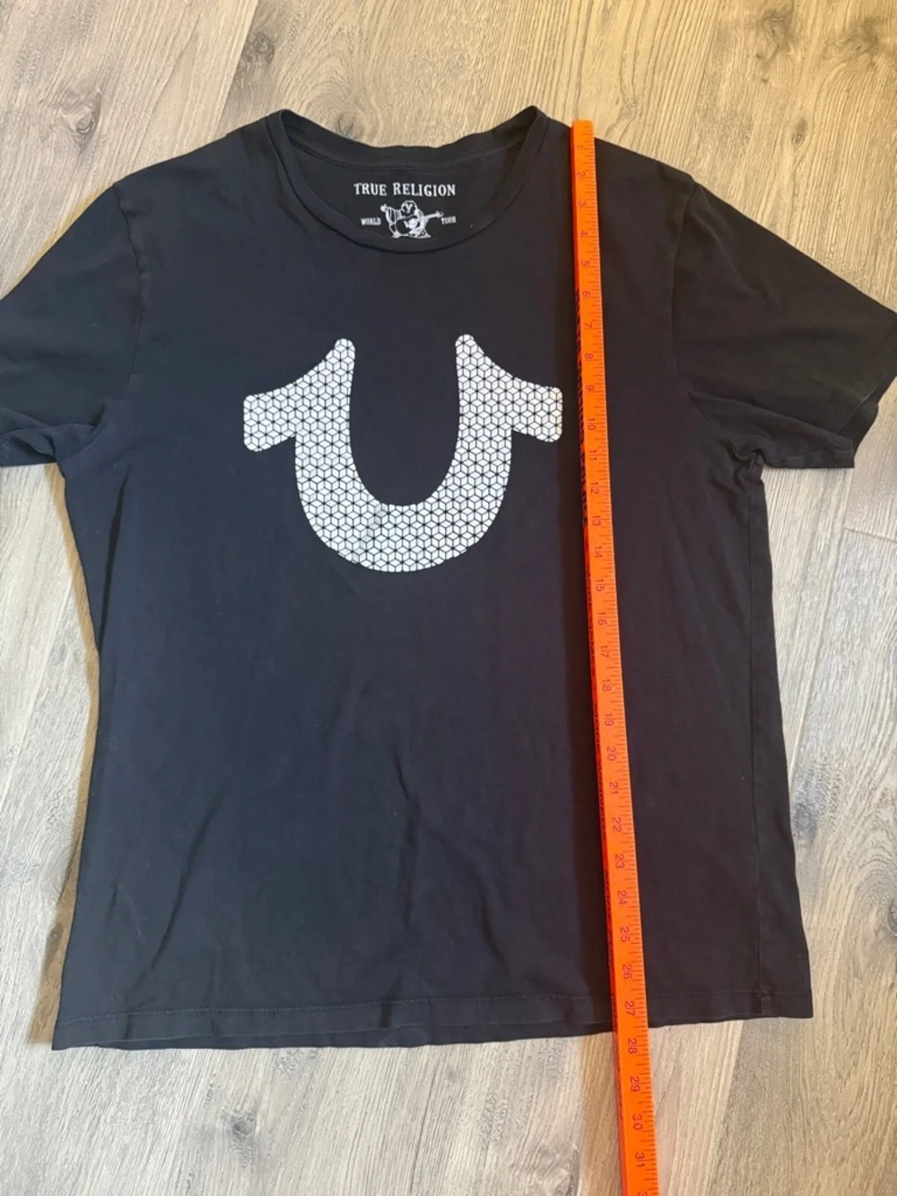 True Religion Men’s Black Tee with White Horseshoe Graphic